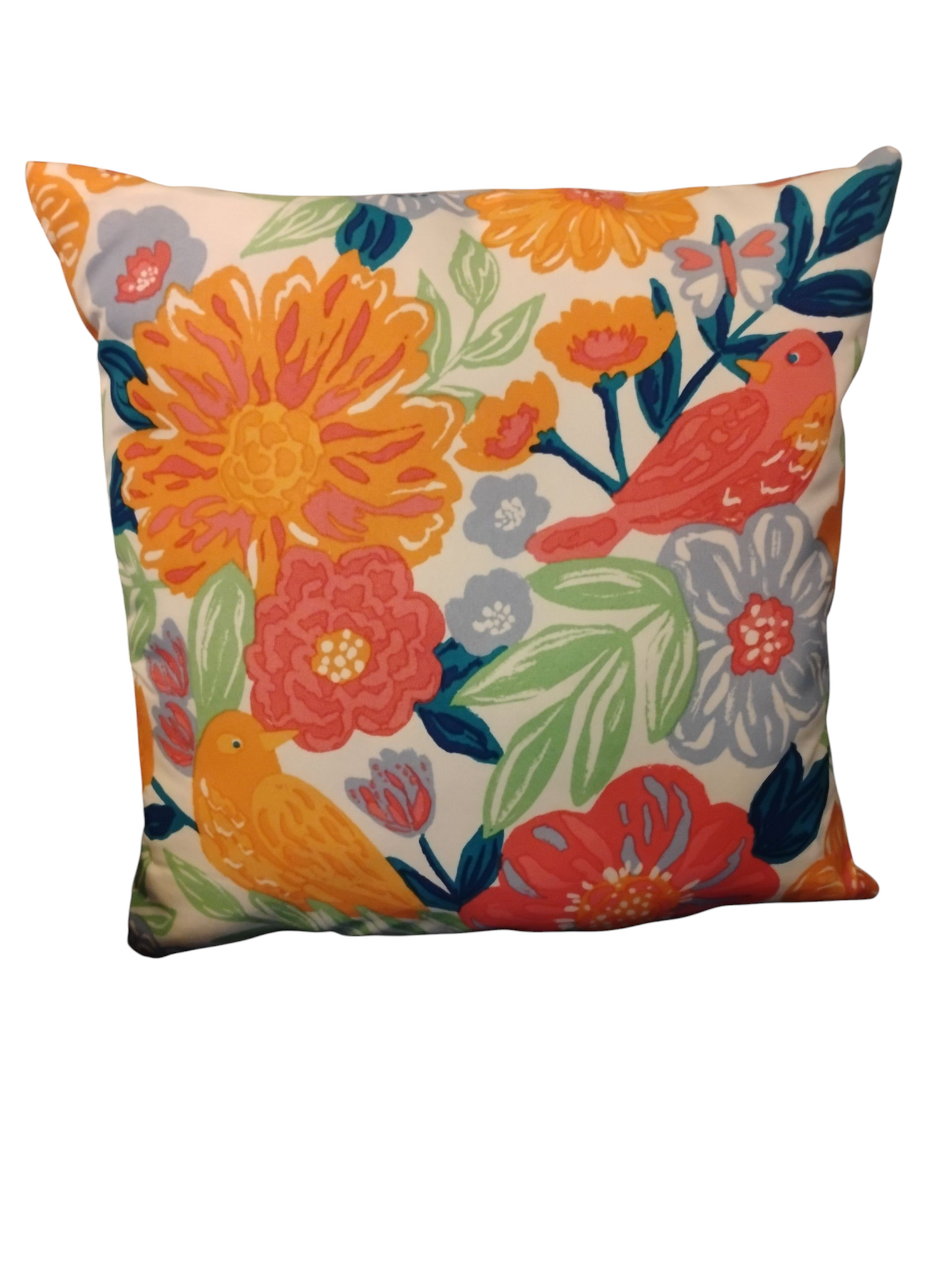 Fresh Flowers Decorative Throw Pillow – Reversible Farmhouse Truck & Floral Bird Cushion, 16" × 16