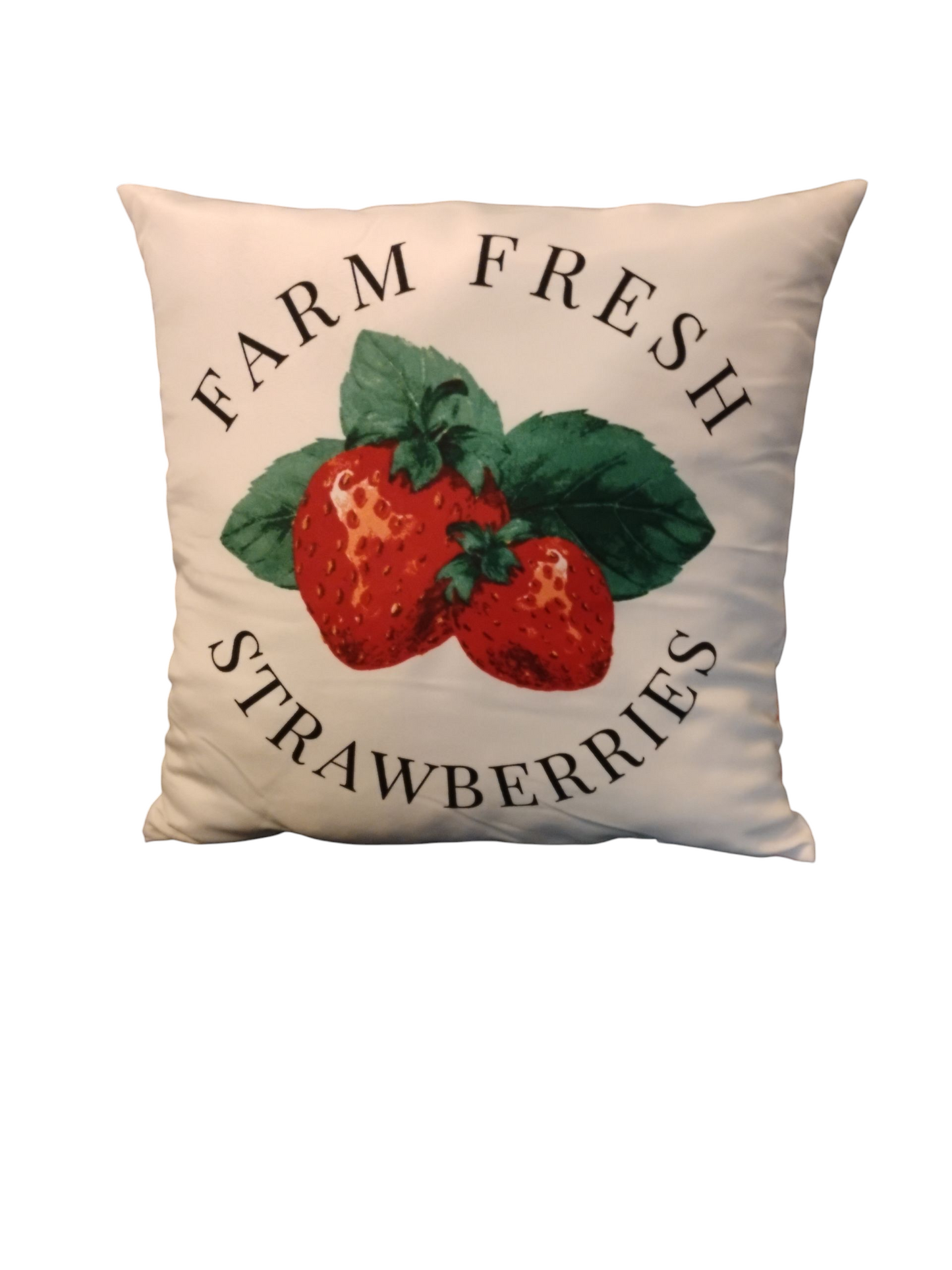 Farm Fresh Strawberries Decorative Throw Pillow – Reversible Gingham Accent Cushion, 16" × 16