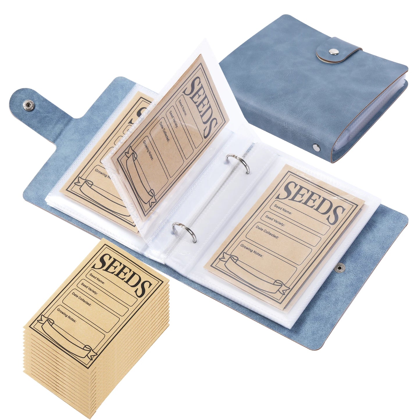 Garden Seeds Storage Organizers, Seed Organizer Binder with 50pcs Self-Sealing Seed Envelopes,Seed Packet Organizer, Seed