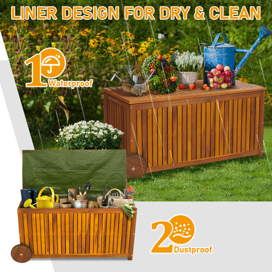 118x53x58cm, Original Colour, Outdoor Courtyard Wood Storage Box With Lid And Wheels