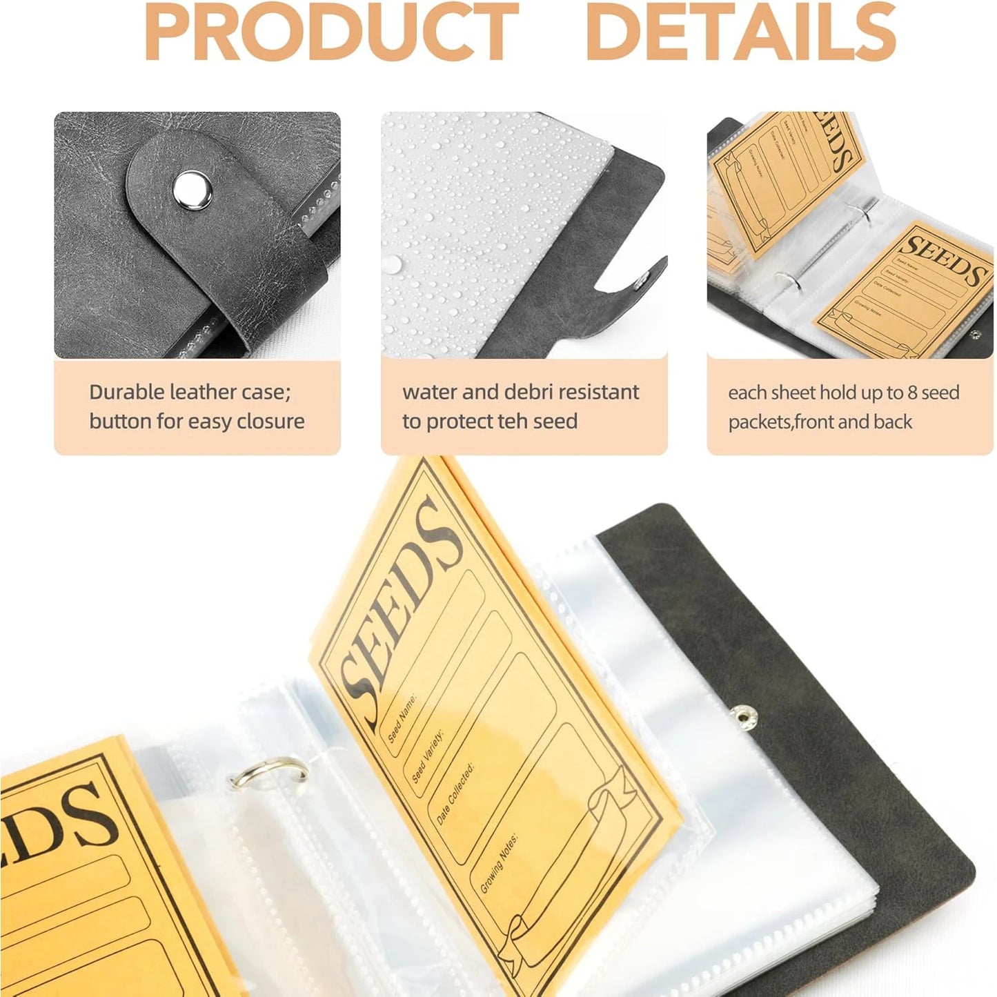 Garden Seeds Storage Organizers, Seed Organizer Binder with 50pcs Self-Sealing Seed Envelopes,Seed Packet Organizer, Seed