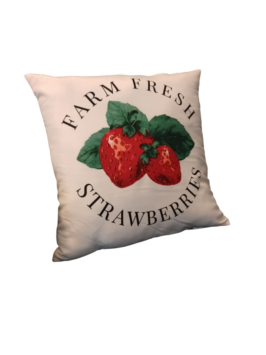 Farm Fresh Strawberries Decorative Throw Pillow – Reversible Gingham Accent Cushion, 16" × 16