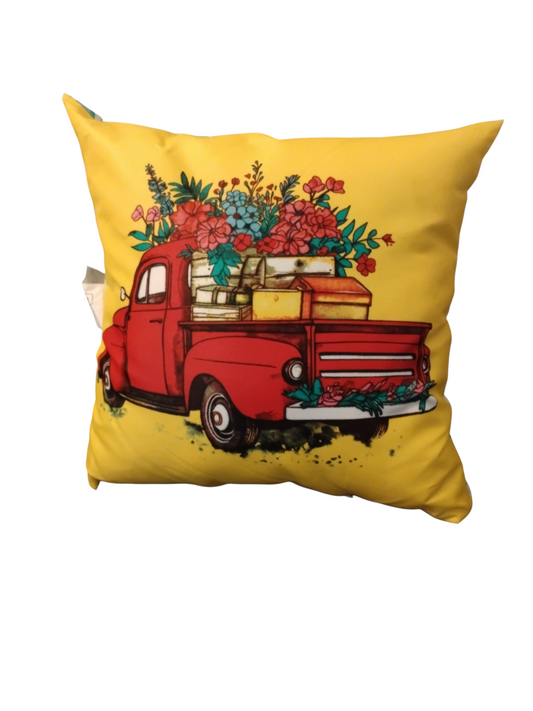 Outdoor Decorative Pillow – Red Vintage Truck, 16"x16", Water-Repellent & Fade-Resistant