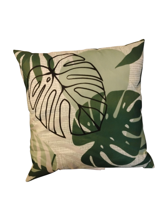 Tropical Monstera Leaf Decorative Throw Pillow – Reversible Green Botanical Cushion, 16" × 16"